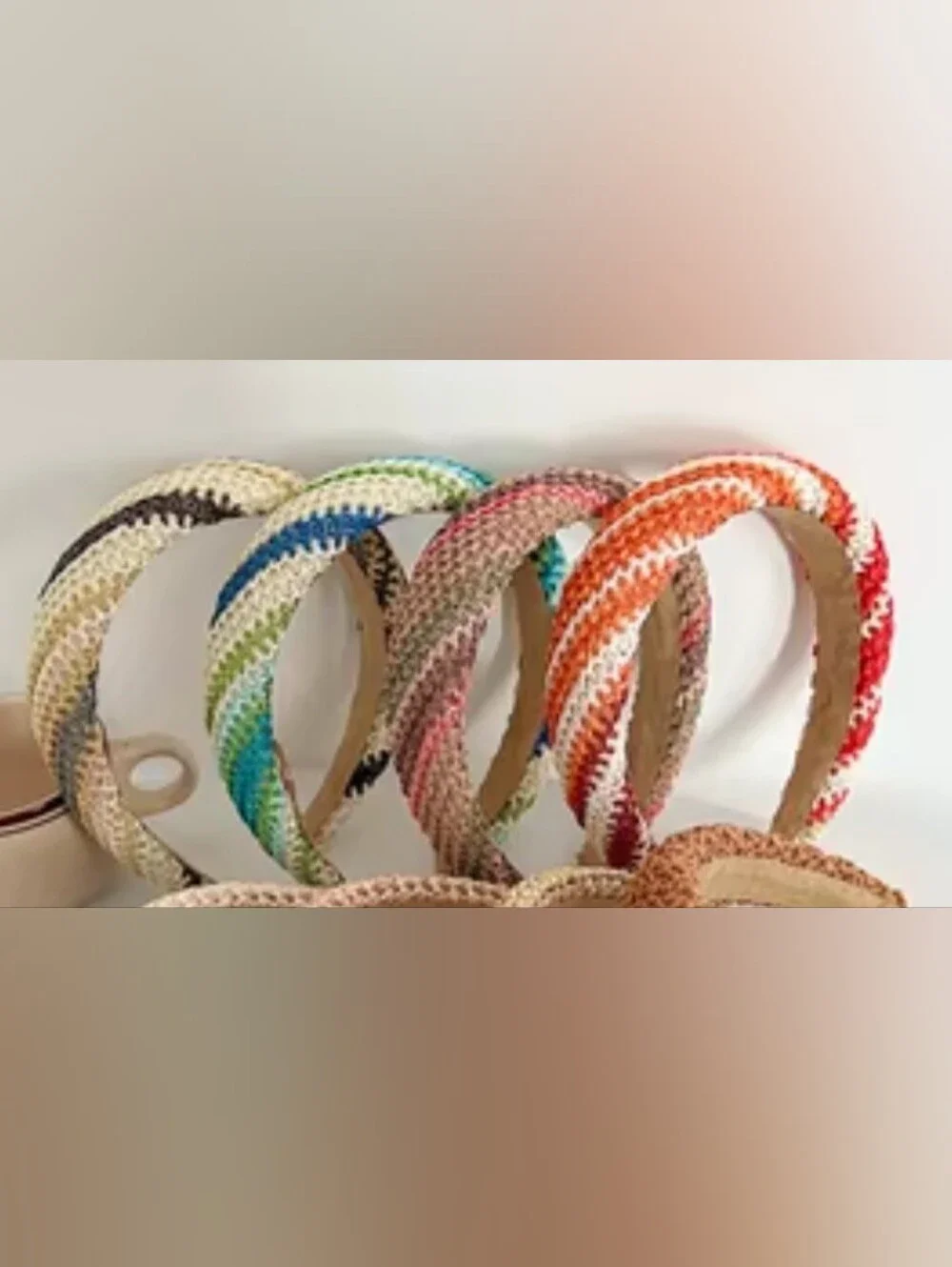 Raffia Woven Striped Blue Green Cream Headband